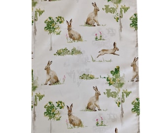 Country Hare Rabbit Tea Towel Cream and Green