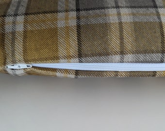 秋 黄土色 イエロー グレー タータンチェック リネン風 クッション