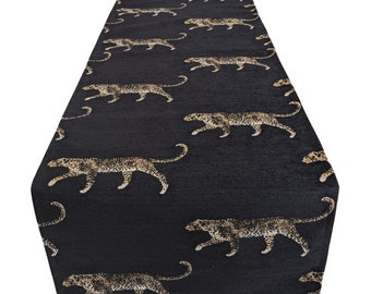 Leopard Table Runner Black Gold 39"-98" 100-250cm