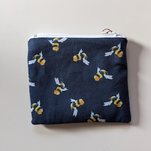Navy Blue Bumble Bee Coin Purse Wallet Earbud Pouch