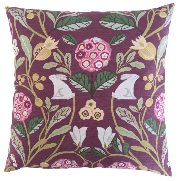 Cushion Cover in Clarke and Clarke Plum Forrester Rabbit 14" 16" 18" 20"