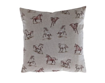 Wild Horses Linen Look Cushion Cover Reversible 14" 16" 18" 20" 22" 24"