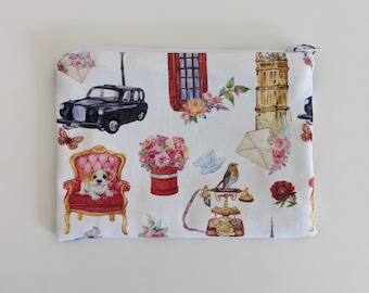 London Print Coin Purse White - Handmade
