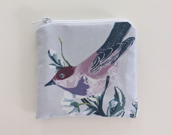 Bird Coin Purse Pouch Floral Lilac Purple