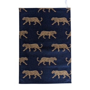 Leopard Tea Towel Navy Blue Gold
