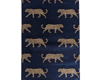 Leopard Tea Towel Navy Blue Gold