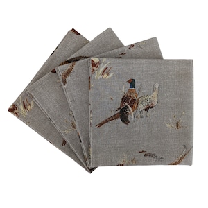 Pheasants Fabric Cotton Napkins Set of 1, 2, 4, 6 or 8