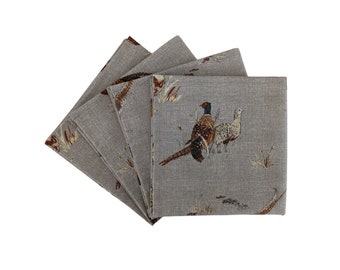 Pheasants Fabric Cotton Napkins Set of 1, 2, 4, 6 or 8