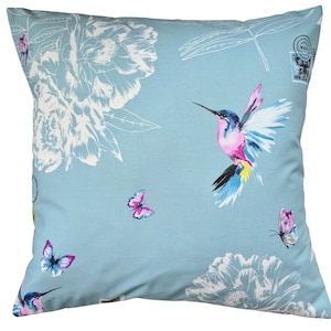 Blue Hummingbird and Butterfly Cushion Cover 16&quot;