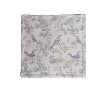 Blue Ditsy Floral Garden Bird Fabric Coasters Mats