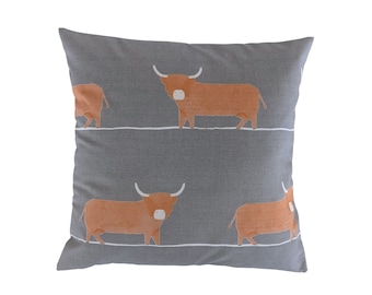 Cushion Cover in Voyage Maison Dougal Highland Cow Granite 14" 16" 18" 20"