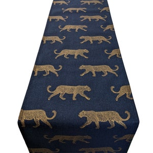Gold Navy Blue Leopard Table Runner 39&quot;-99&quot; 100-250cm