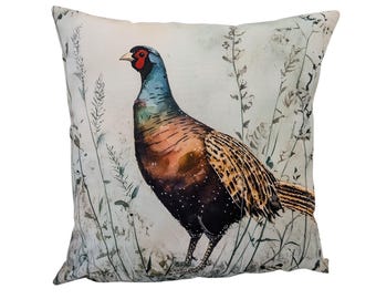 Statement Pheasant Scatter Cushion 16" Zipped Gamebird Woodland Home Decor