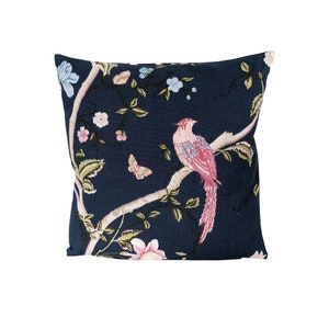 16&quot;Kissenbezug in Laura Ashley Midnight Blue Summer Palace Pink Bird