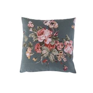 16" Cushion Cover in Laura Ashley Fern Green Rosemore Floral Reversible