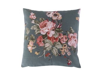 16" Cushion Cover in Laura Ashley Fern Green Rosemore Floral Reversible