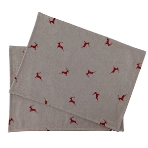 Christmas Red Leaping Stags Fabric Placemats Pan Stand