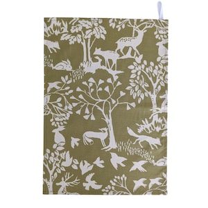 Sage Green Woodland Animals Autumnal Tea Towel