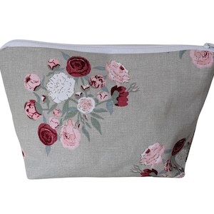 Sophie Allport Peony Flowers Pink Grey Make Up Bag - Handmade