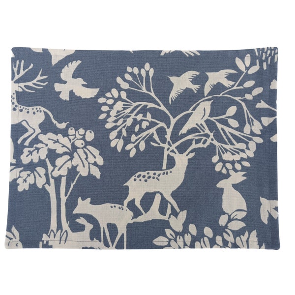 Placemats - Woodland Animals Fabric Pan Stand Chambray Blue White