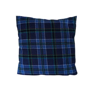 Navy Blue Green Tartan Reversible Cushion Cover 16&quot;