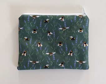 Bumble Bee Lavender Meadow Green Coin Purse Make Up bag