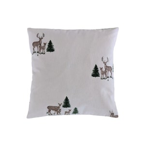Green Stag Tree and Tartan Christmas Cosy Cushion Cover 16&quot;