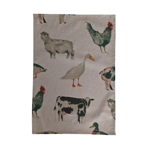 Tea Towel - On The Farm Animals Cow Pig Duck Chicken Sheep