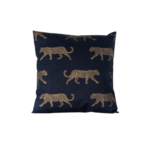 Housse de coussin léopard bleu marine et or 14 » 16 » 18 » 20 »