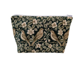 Green Sparrow Bird Make Up Bag Pouch