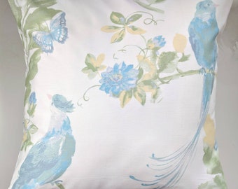 Cushion Cover in Laura Ashley Harewood Birds Blue and Green 16"