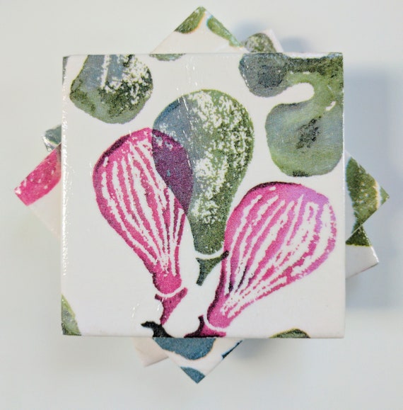 4 Shabby Chic Ceramic Coasters in Emma Bridgewater Sampler Pink Red Hearts