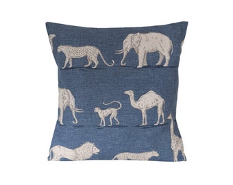 Denim Blue Safari Animals Cushion Cover 14" 16" 18" 20"