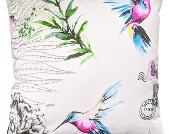 Bright Hummingbird and Butterfly Cushion Cover 16"
