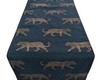 Gold Teal Leopard Table Runner 39"-99" 100-250cm