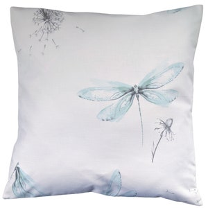 Cushion Cover in White and Blue Dragonfly 16&quot;