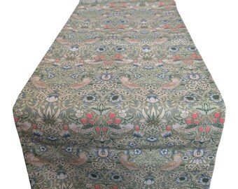 William Morris Strawberry Thief Green Spring Table Runner 39"-98" 100-250cm