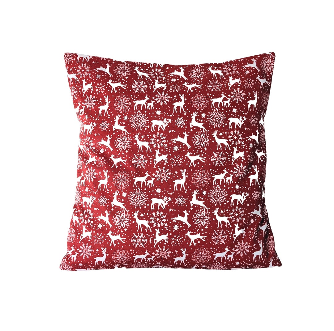 Housses De Coussin De Noël – Motif Flocons De Neige Et Bois De Cerf – Lot De 2 – 45x45 Cm – Style Campagnard