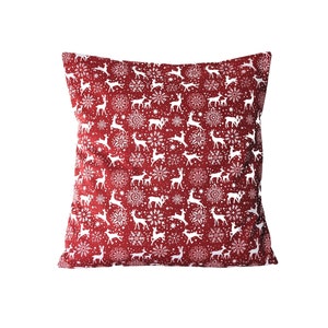 Red White Woodland Stag Christmas Snowflake Cushion Cover 14&quot; 16&quot; 18&quot; 20&quot; 22&quot; 24&quot;