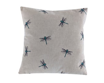 Embroidered Teal Dragonfly Cushion Cover 14" 16" 18" 20"