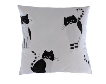 Housse de coussin pour chat noir gris et blanc de 16 po