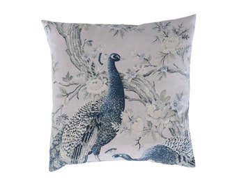 16" Cushion Cover in Laura Ashley Belvedere Peacock Midnight Navy Blue Reversible