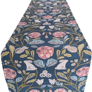 Teal Blue Pink Rabbits Table Runner 39"-98" 100-250cm