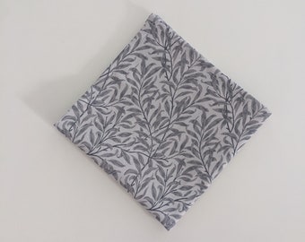Grey William Morris Willow Bough Leaf Handkerchief Hankie Men's or Ladies Wedding