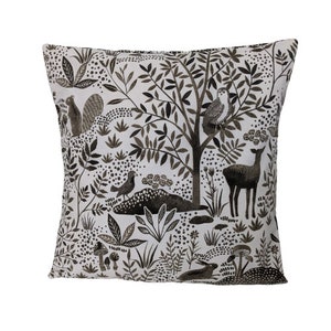 Woodland Animals Olive Green White Cushion Cover 16&quot;