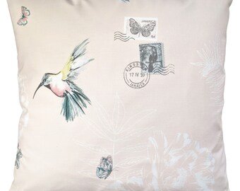 Pink Hummingbird and Butterfly Cushion Cover 16"