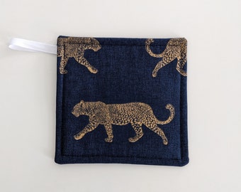 Pot Holder - Navy Blue Gold Leopard