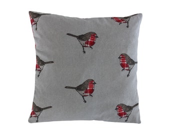 Robin and Red Tartan Brushed Cotton Cushion Cover 16"