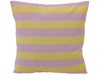 Yellow and Pink Wide Stripe Striped Statement Cushion 16"