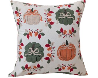 Funda de cojín con estampado de calabazas otoñales y hojas de Halloween de 40 cm (16 pulgadas)